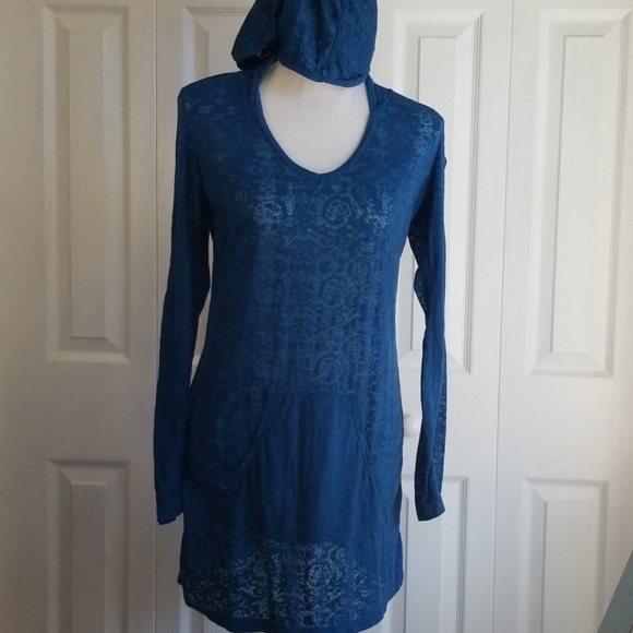 Earth Yoga Tops - Earth yoga,  blue hood top